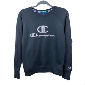 Champion Sweatshirt in Black with Silver/Pink Holographic  Logo, size S - NWT